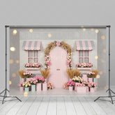 Aperturee - Aperturee Bokeh Grey Pink Flower Shop Romantic Photo Backdrop